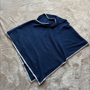 Captiva Cashmere Wrap Poncho 100% Cashmere Navy Blue Tipped in Ecru Grey OS